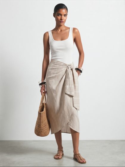 Aletta Midi Skirt-Beige White Stripe