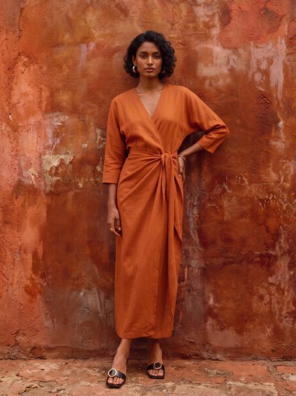 Linen Maxi Dress-Rust