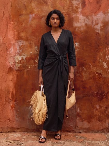 Linen Maxi Dress-Black