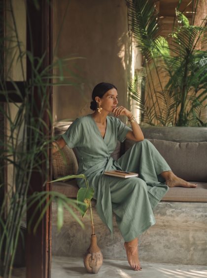Linen Midi Dress-Mint Green