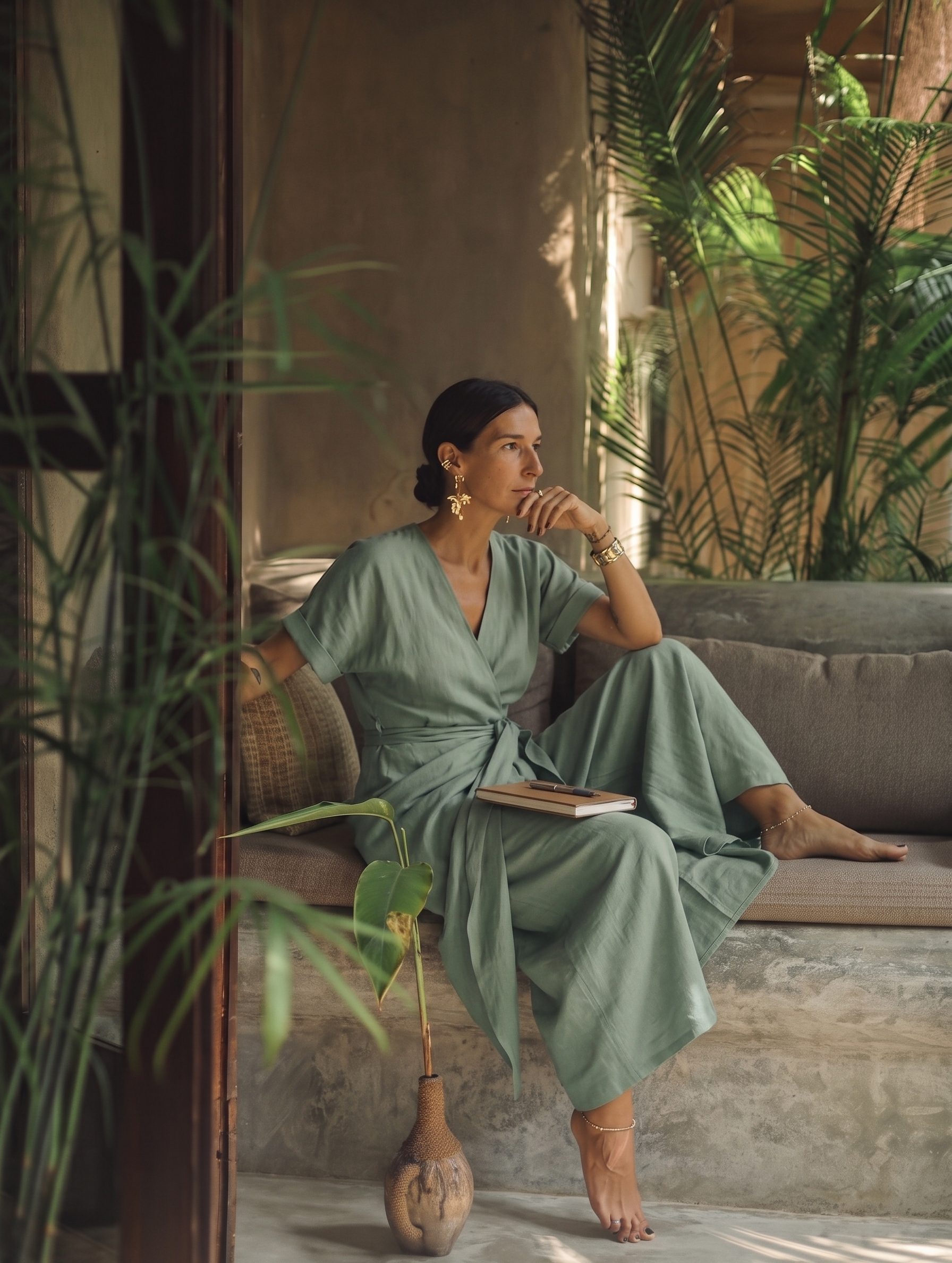 Linen Midi Dress-Mint Green