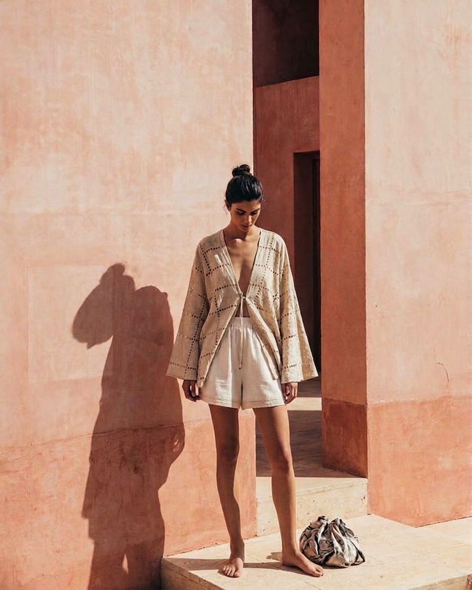 Paige Kimono Top-Sand Eyelet