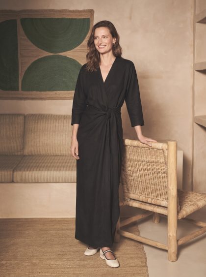 Linen Maxi Dress-Black