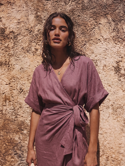 Linen Midi Dress -Mauve