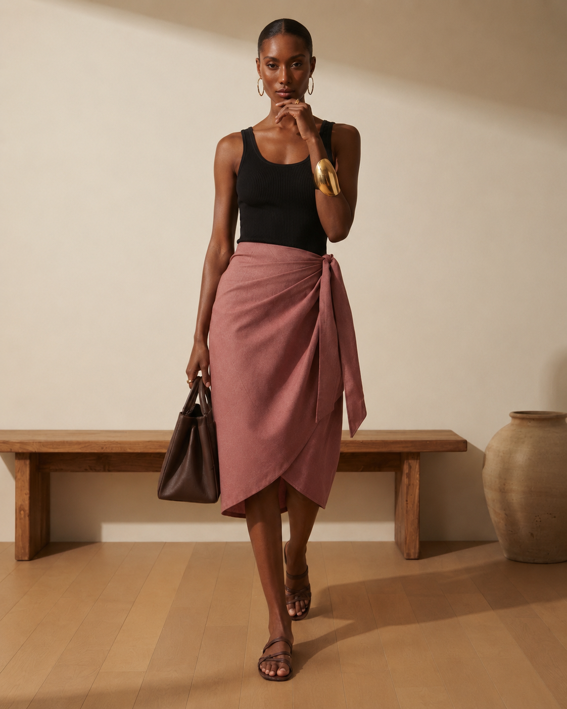 Linen Midi Skirt-Mauve