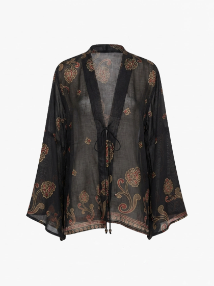 Paige Kimono Top-Black Saree Fabric