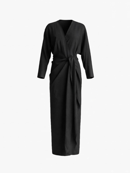 Linen Maxi Dress-Black