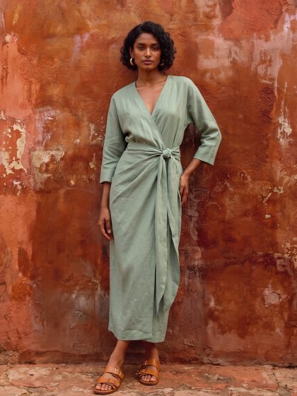 Linen Maxi Dress-Mint Green