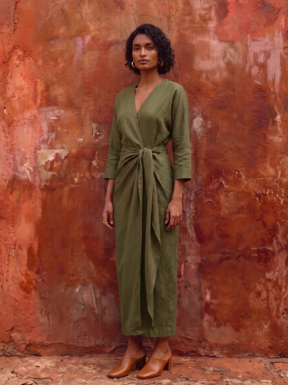 Linen Maxi Dress-Olive