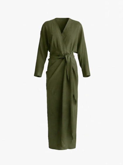 Linen Maxi Dress-Olive