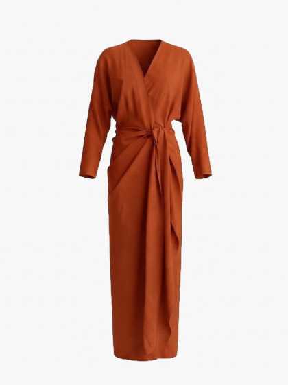 Linen Maxi Dress-Rust