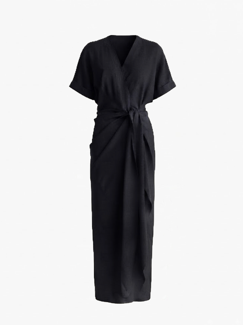 Linen Midi Dress-Black - Image 2