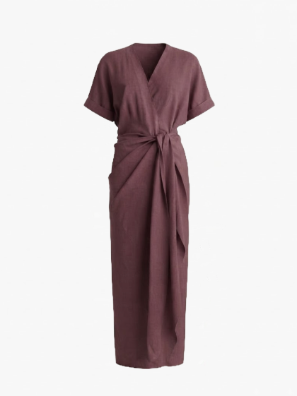 Linen Midi Dress -Mauve