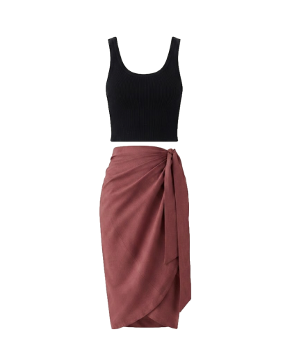 Linen Midi Skirt-Mauve