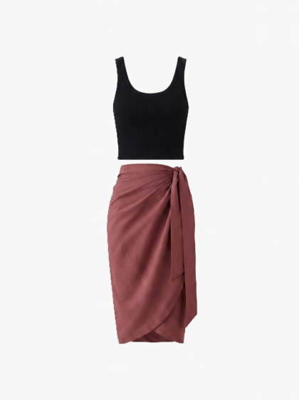 Linen Midi Skirt-Mauve