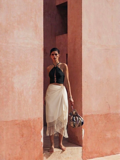 Midi Skirt-Ivory Fringe