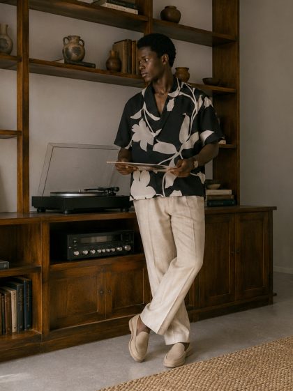 Shawl Collar Flower Shirt