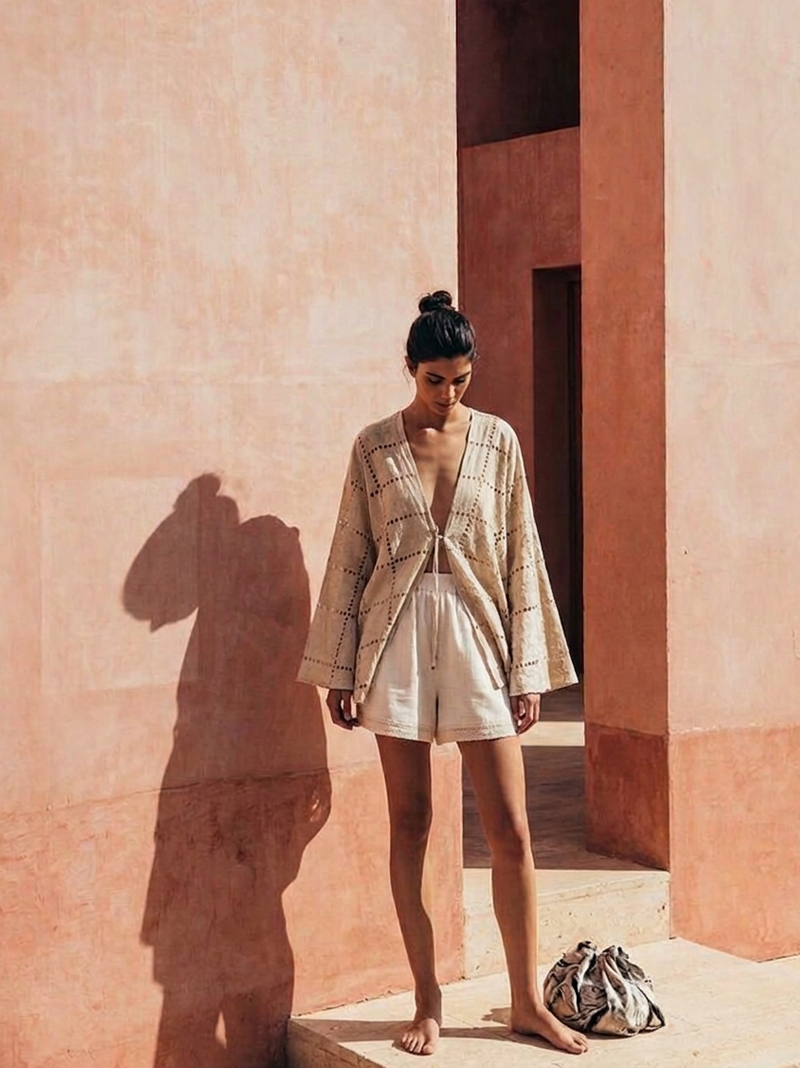 Paige Kimono Top-Sand Eyelet