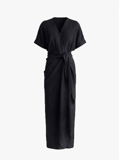 Linen Midi Dress-Black