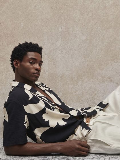 Shawl Collar Flower Shirt