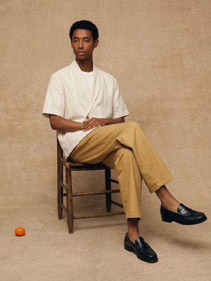 Shawl Collar Stripe Shirt