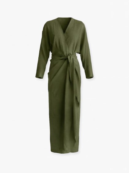Linen Maxi Dress-Olive