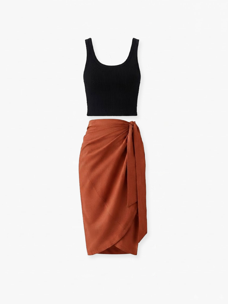 Linen Midi Skirt-Rust