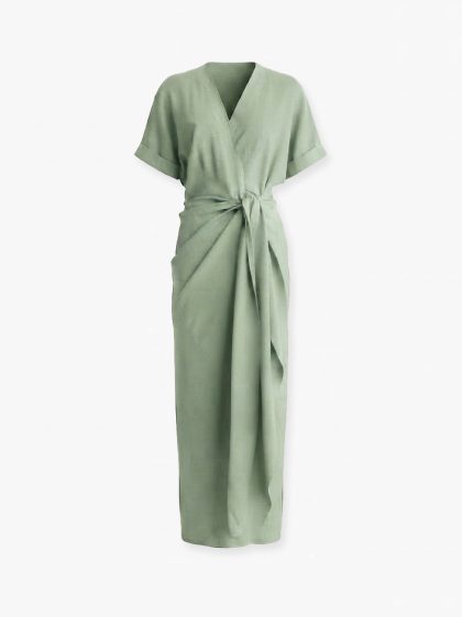 Linen Midi Dress-Mint Green