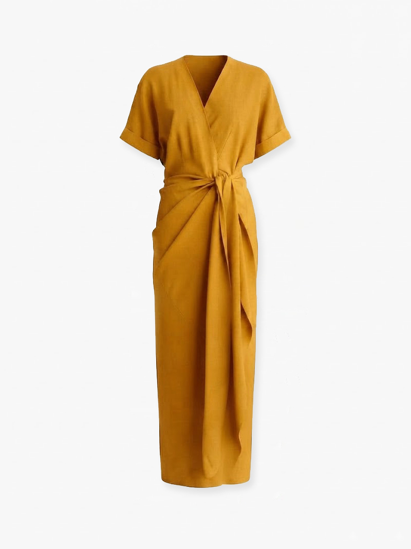 Linen Midi Dress-Yellow
