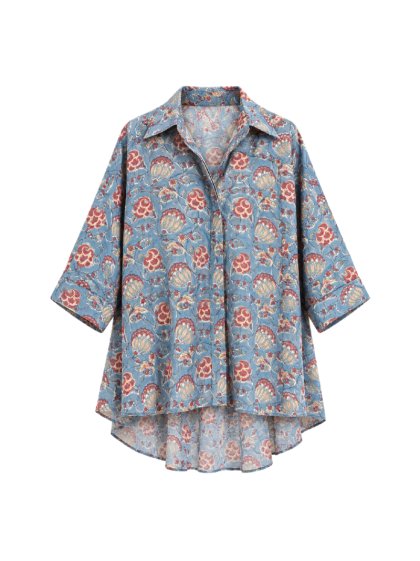 Dana Shirt – Hand Block Blue Paisley Print