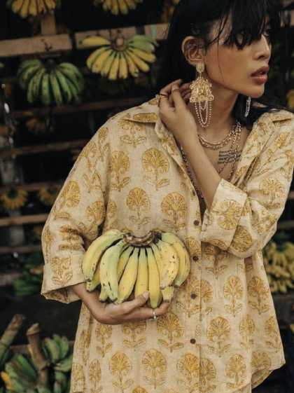 Dana Shirt – Hand Block Mustard Print