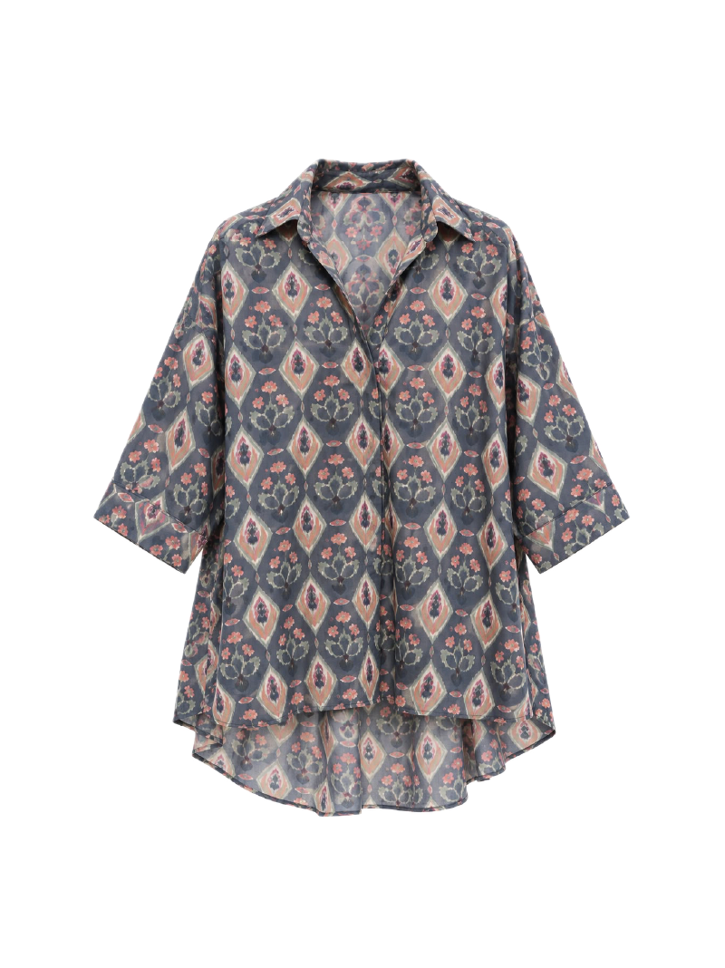 Dana Shirt – Hand Block Charcoal Geometric Print - Image 2
