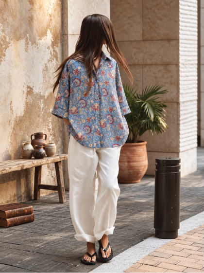 Dana Shirt – Hand Block Blue Print