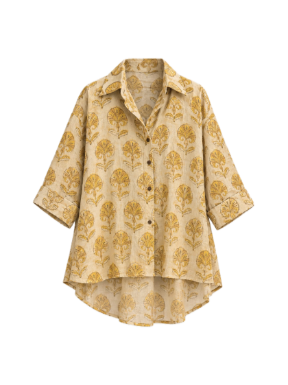 Dana Shirt – Hand Block Mustard Print